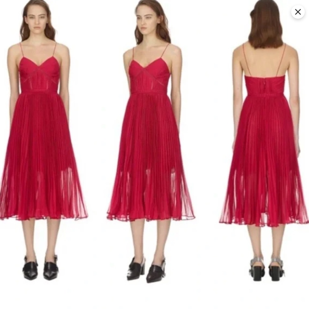 Self-Portrait Pleated Chiffon Midi Dress In Fuschia US6